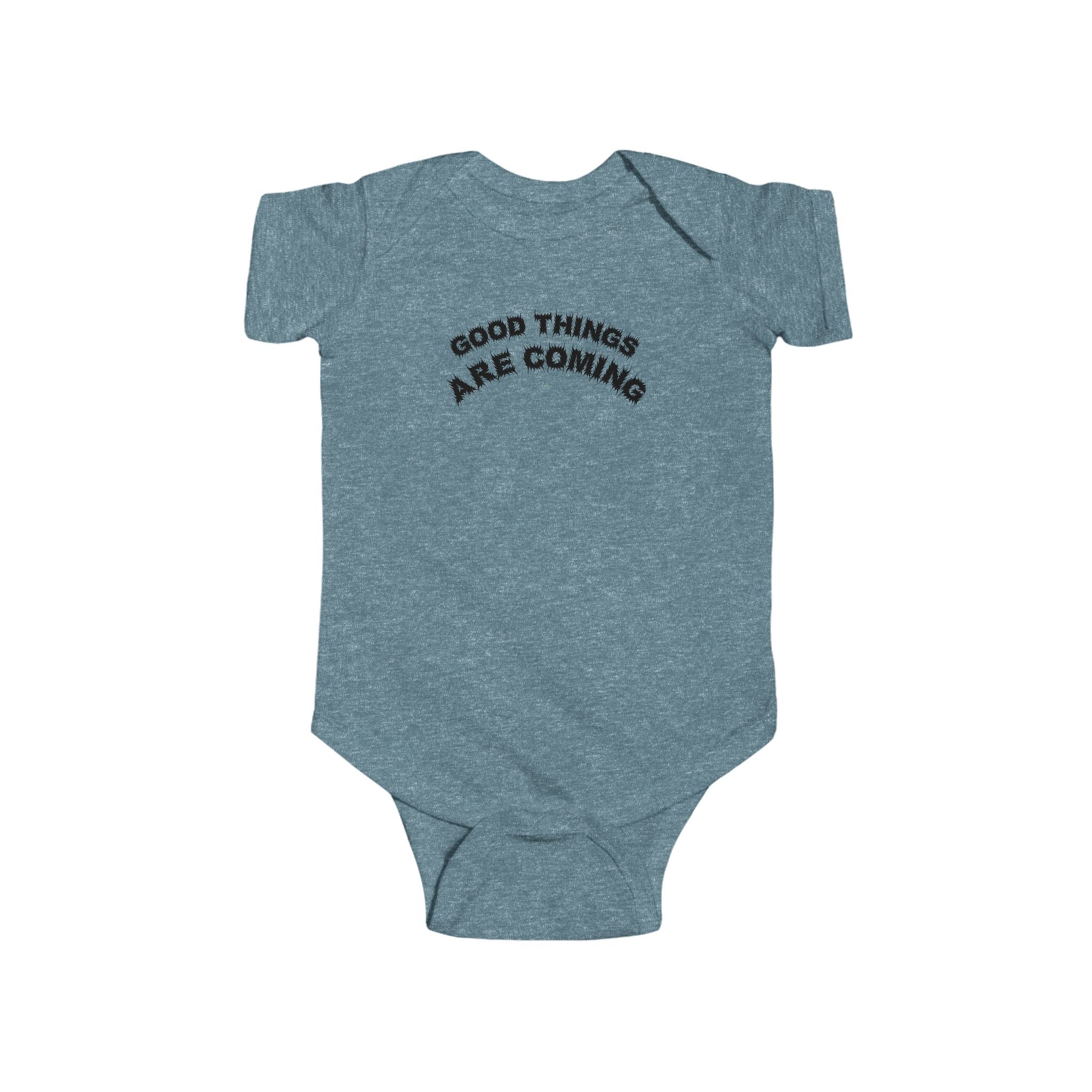 Bildsa Good Things Are Coming Black Text Baby Onesie